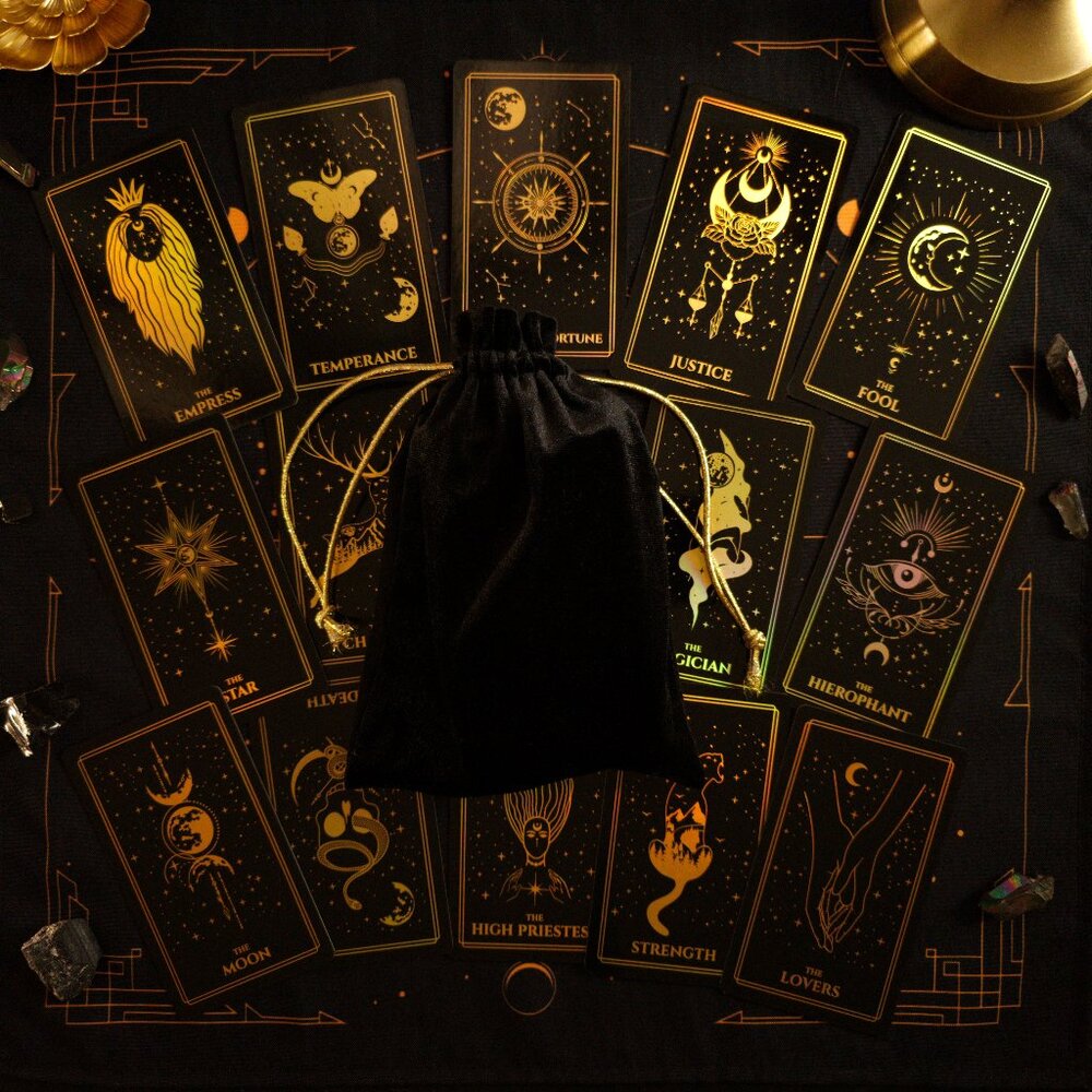 Tarot Cards Deck Moonlight Gold Rainbow Foil with Guidebook Beginner RWS Bag